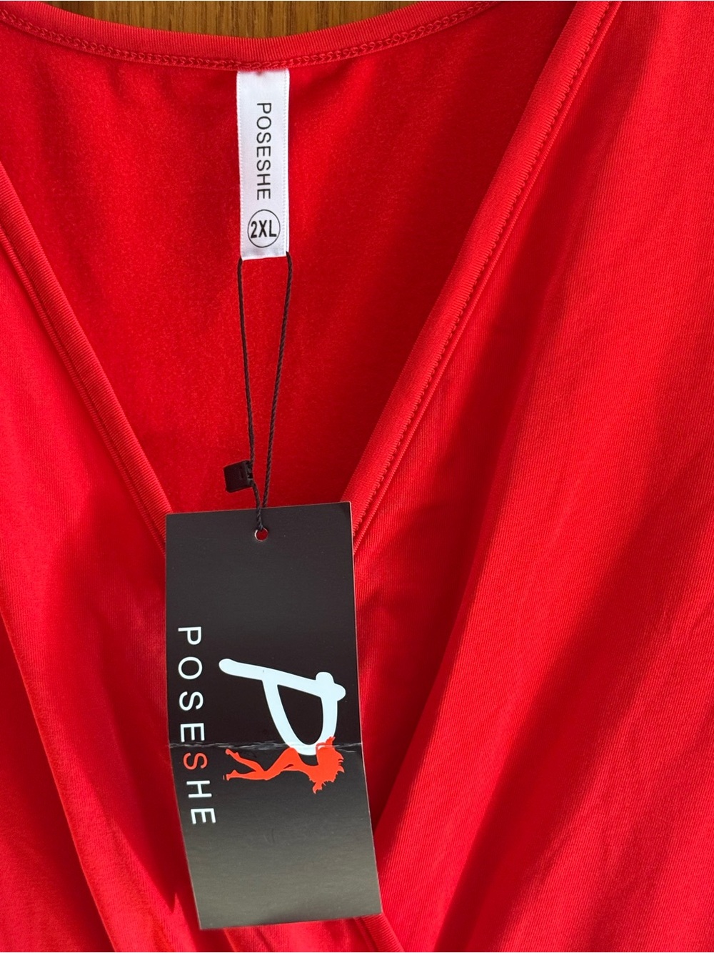Poseshe Women's Red Long Sleeve V-Neck Dress — Elegant Draped Fit